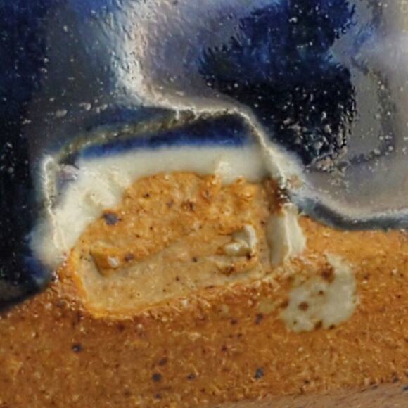 Blue White Stoneware Pitcher Pottery Jug Handmade Signed Bamboo Ewer 8" - Picture 9 of 9